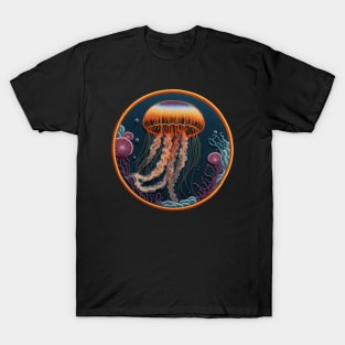 Rainbow Jellyfish Embroidered Patch T-Shirt